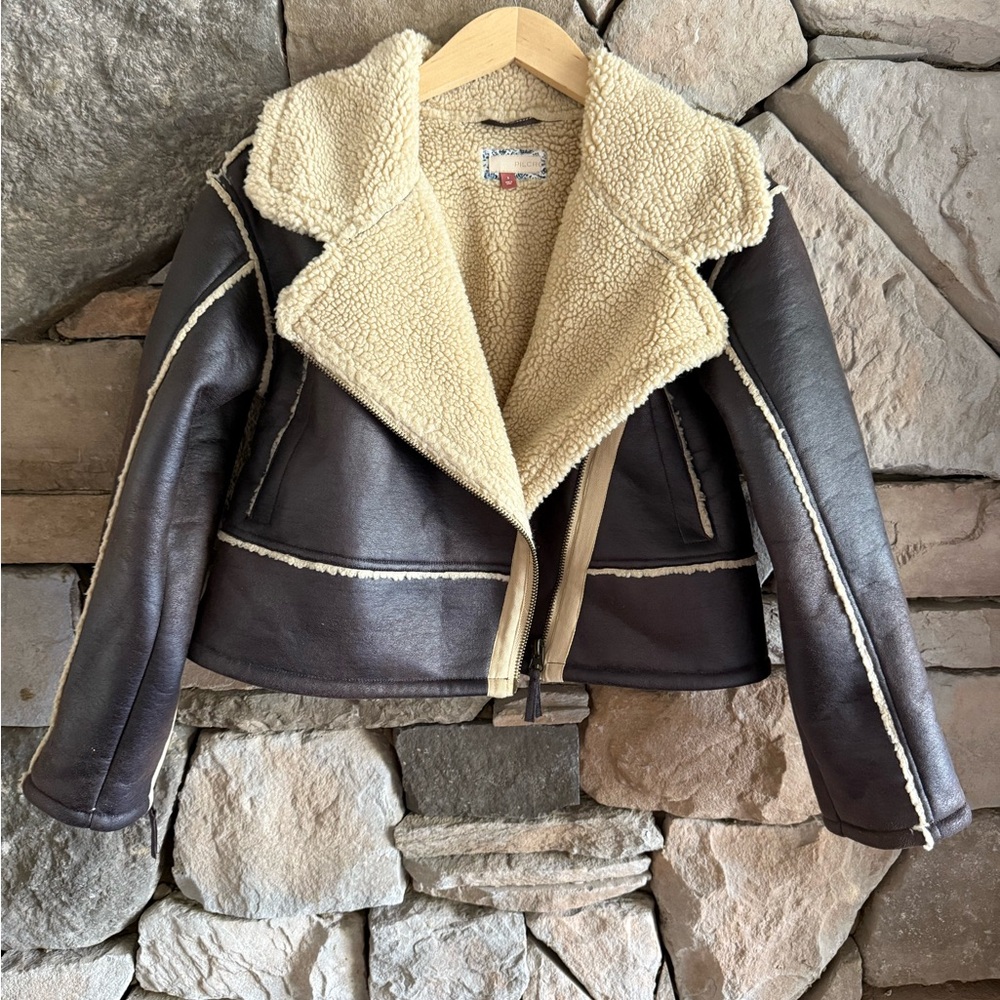 Pilcro Brown Faux-Leather Shearling Jacket with Cream Lining - Picture 8 of 11